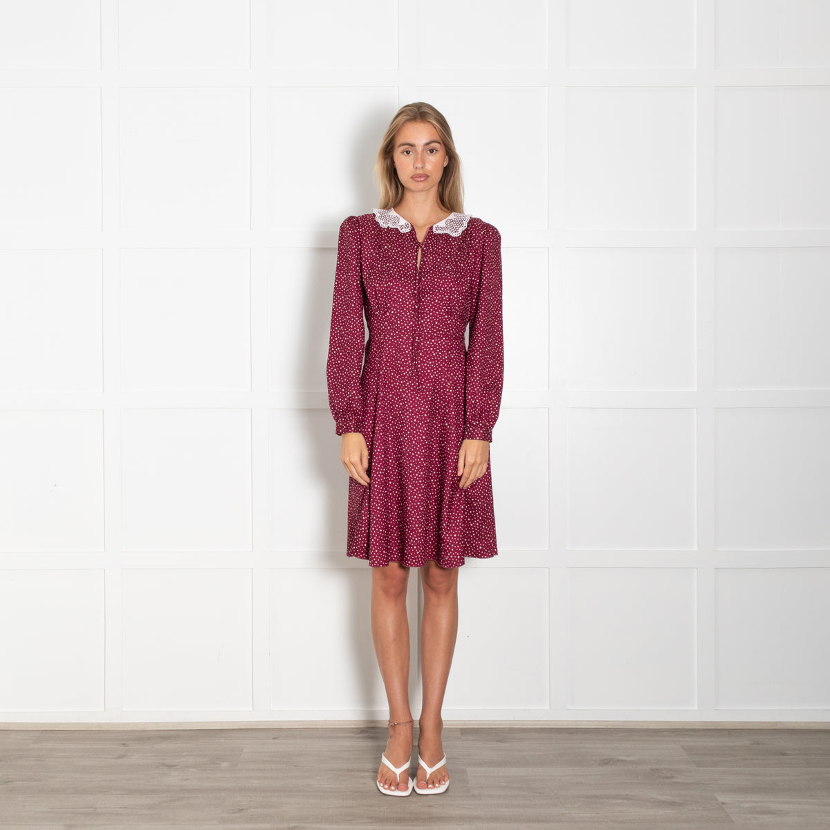 Marc Jacobs The Berlin Dress Burgundy Cream Dot Print Lace Collar Dress