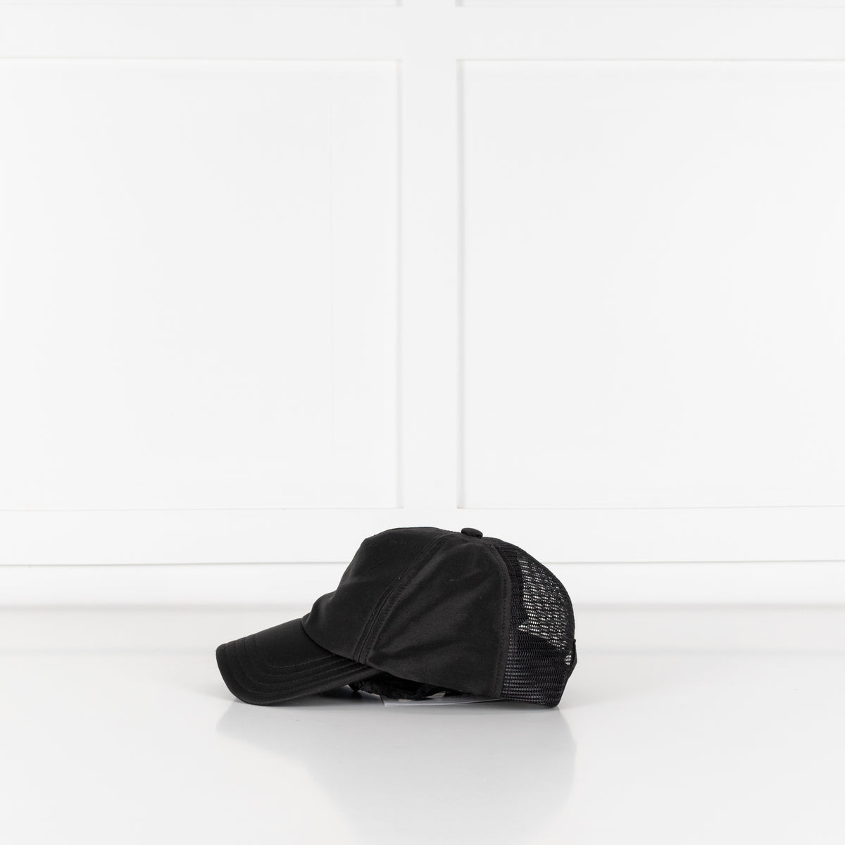 Sandro Black Satin Fabric Back Mesh Cap