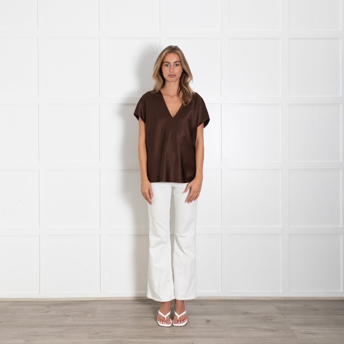 Vince Brown V Neck Short Sleeve Top