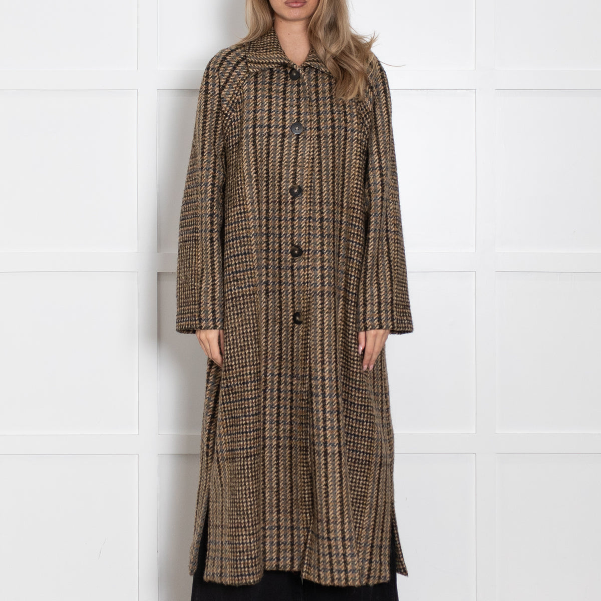 Diega Brown Checked Unlined Coat