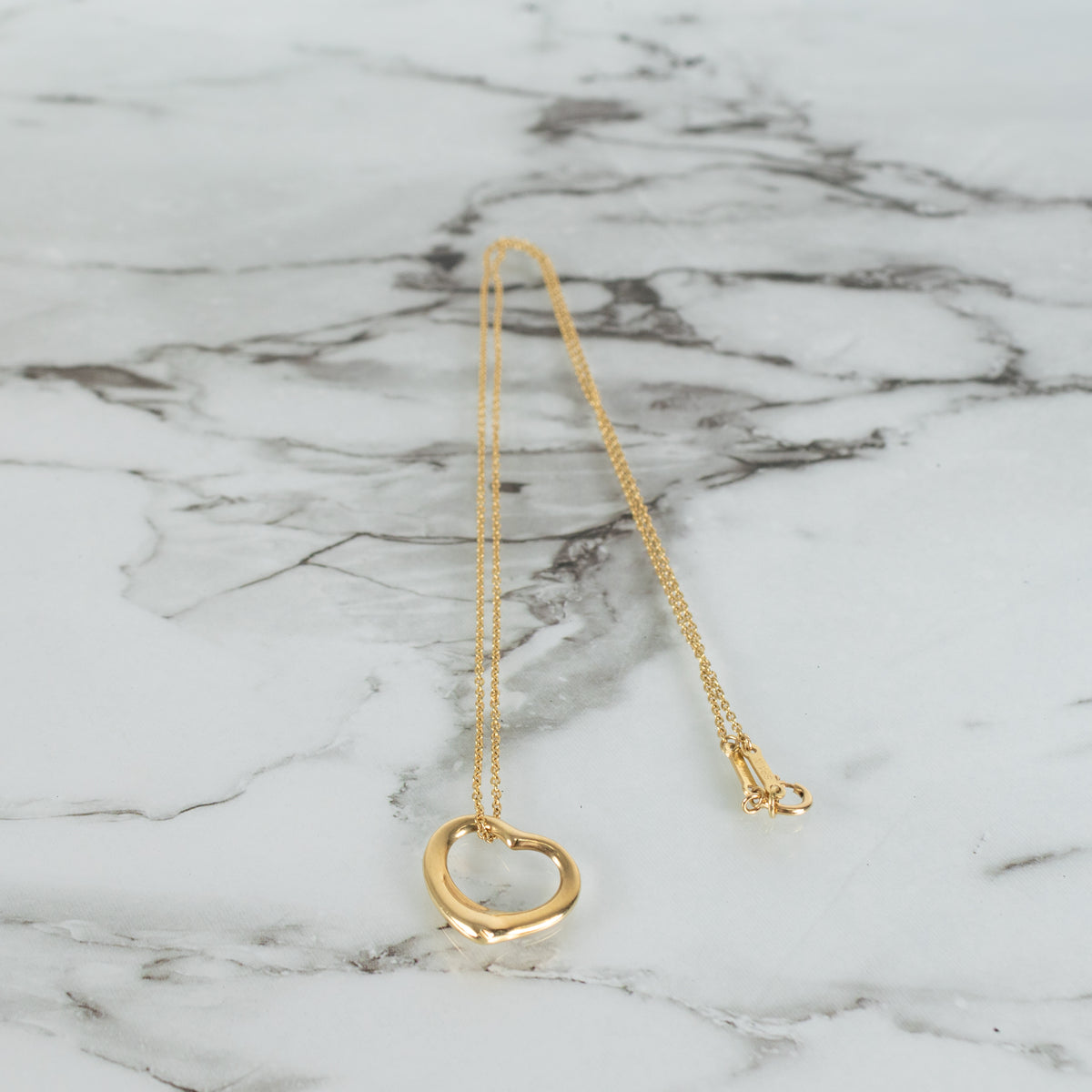 Tiffany & Co Elsa Pereti Open Heart 18Kt Gold 16mm Pendant and Chain