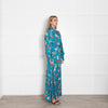 Dea Kudibal  Turquoise Floral Frill Neck Maxi Dress