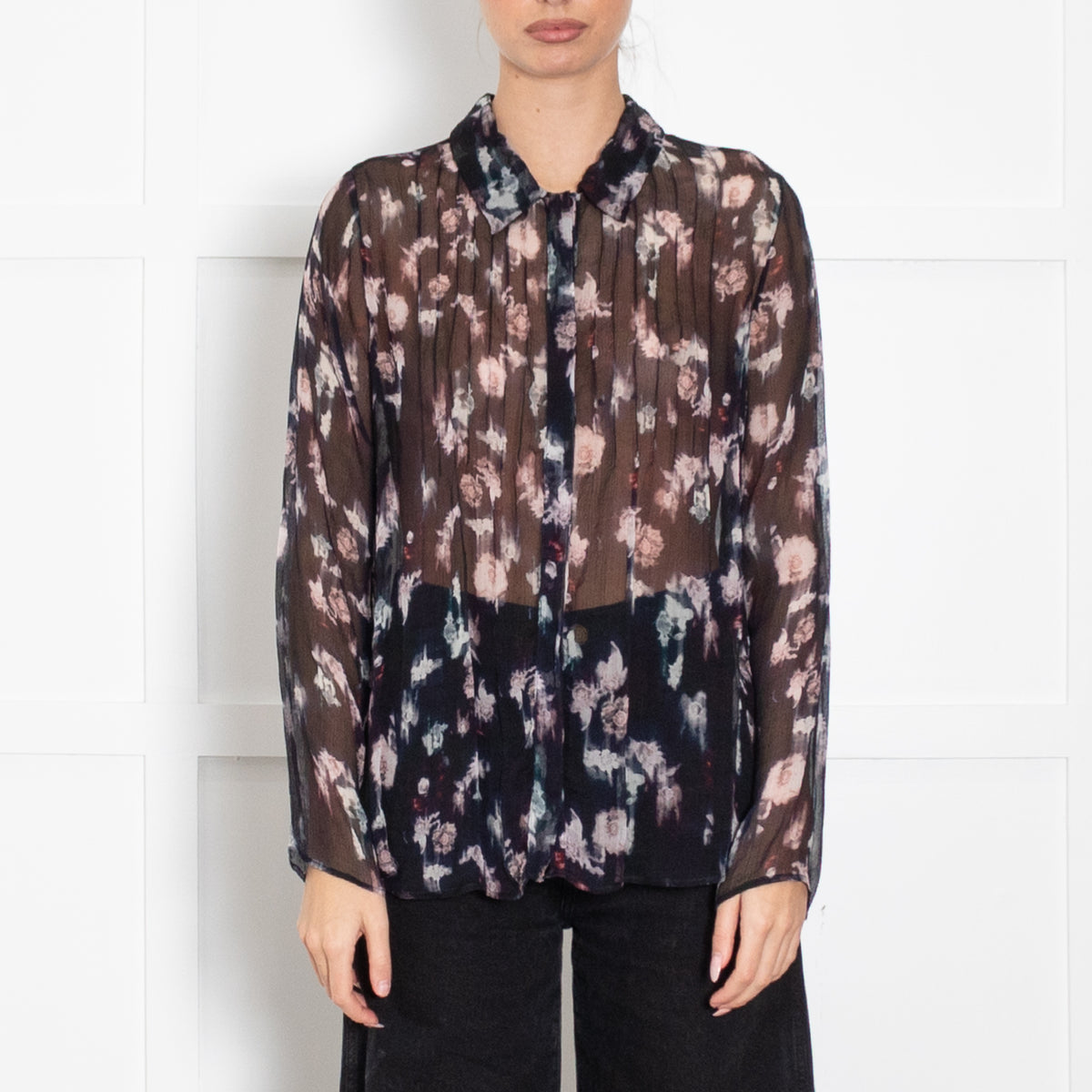 Lilly & Lionel Blue Chiffon Blouse With Pink Flowers