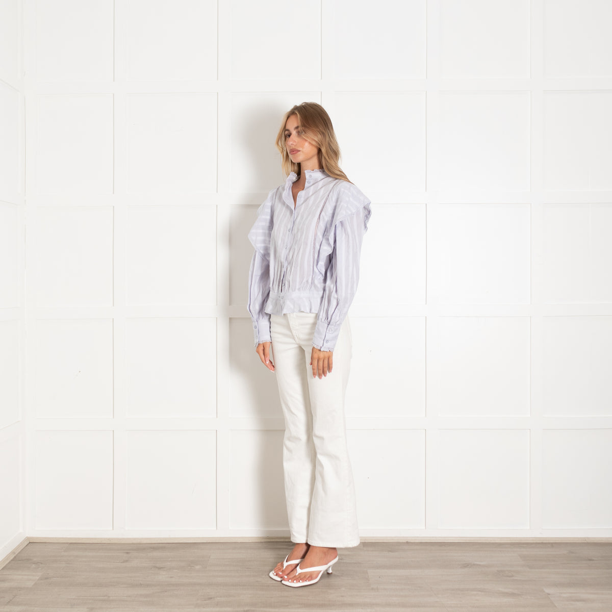 Isabel Marant Etoile Light Blue Frilled and Lace Button Back Shirt