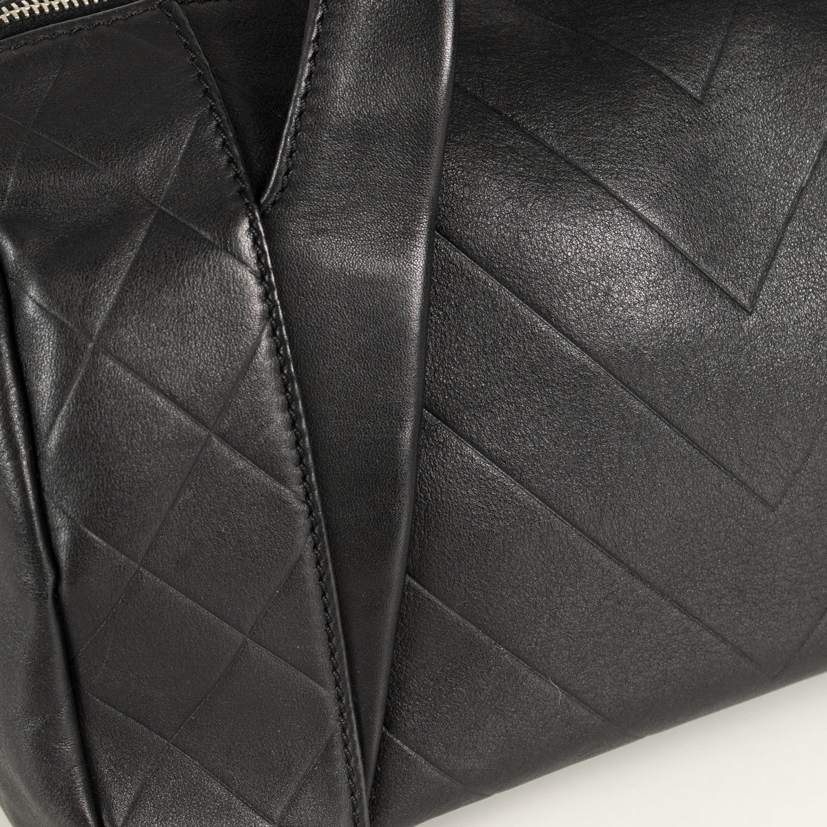 Chanel Black CC Chevron Quilted Lambskin Boston Bag