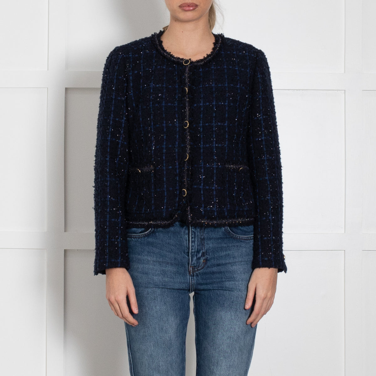 Pure Collection Navy Blue Lurex Trim Gold Button Jacket