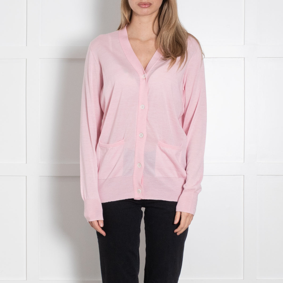 &Daughter Pale Pink Fine Knit Wool Cardigan