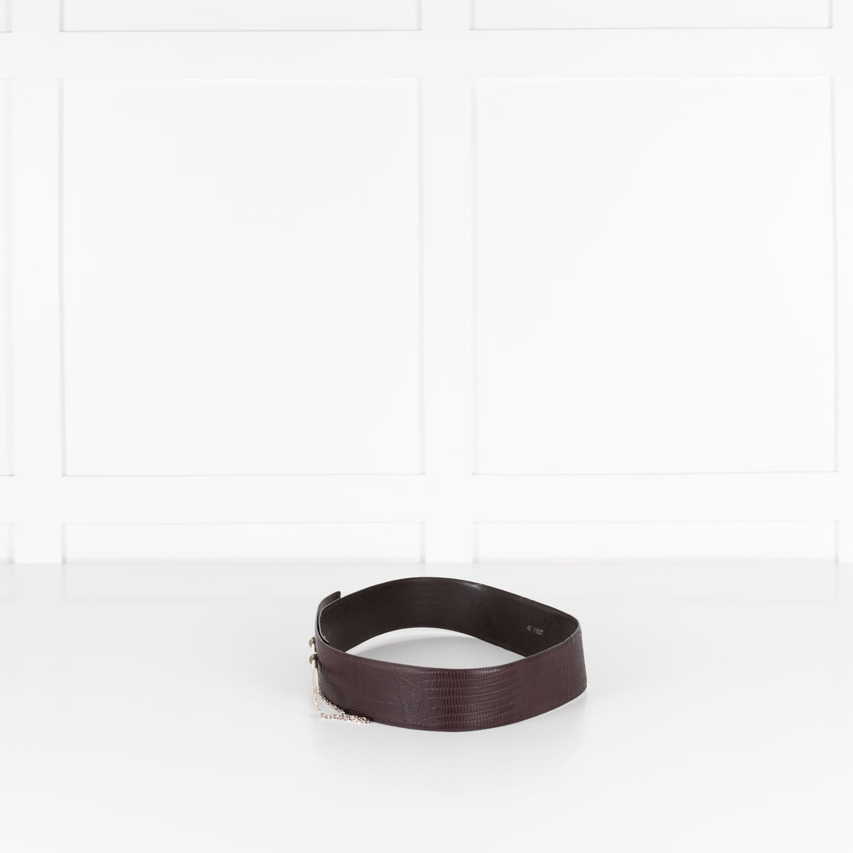Kenzo Brown Embossed Leather Metal Needle Detail Wide Belt