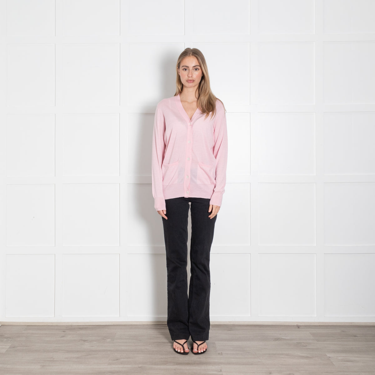 &Daughter Pale Pink Fine Knit Wool Cardigan