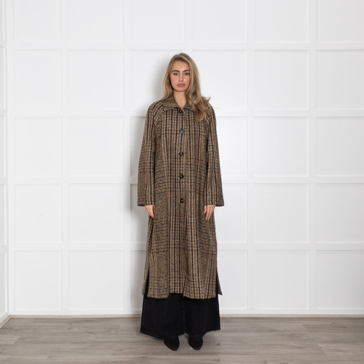 Diega Brown Checked Unlined Coat