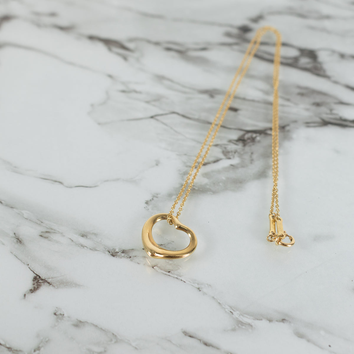 Tiffany & Co Elsa Pereti Open Heart 18Kt Gold 16mm Pendant and Chain