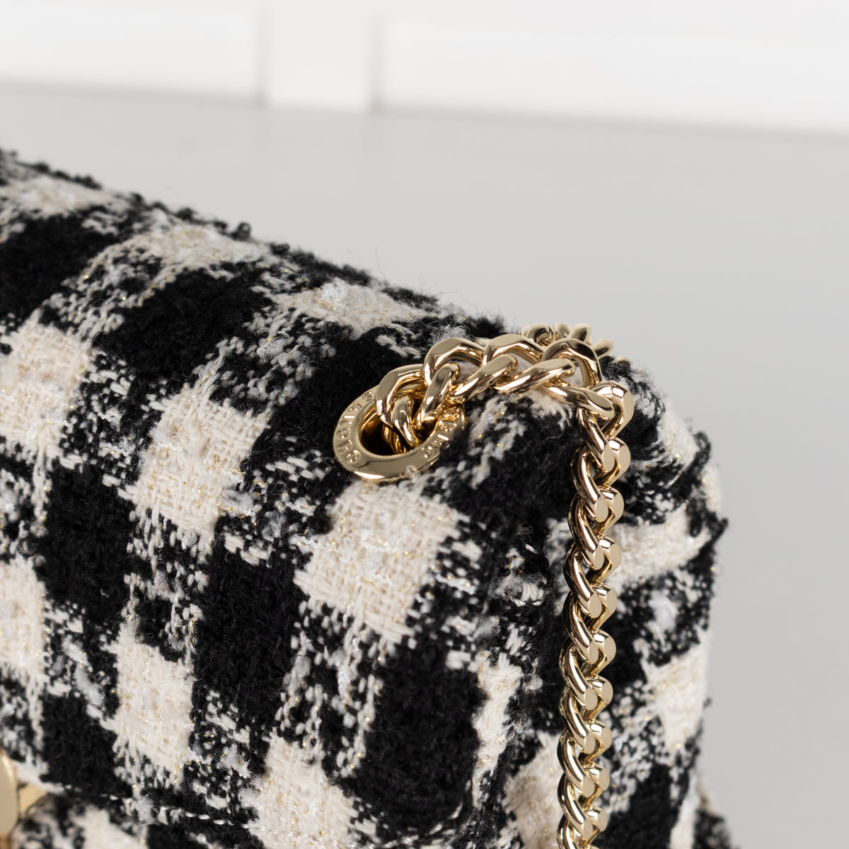 Sandro Yza Houdstooth Tweed Black And Cream Bag
