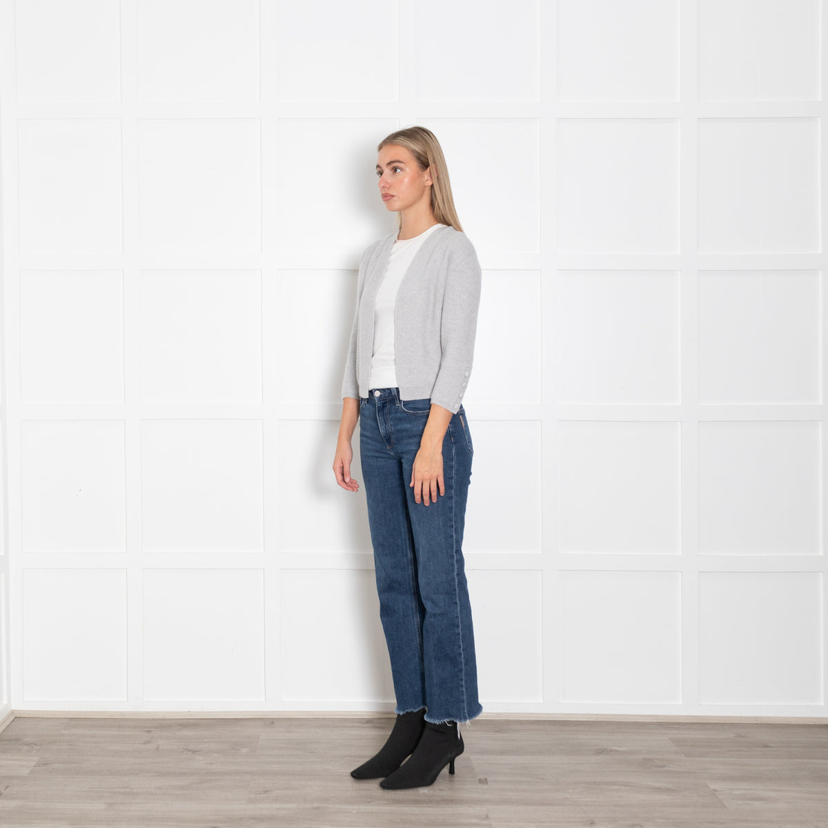 Max Mara Pale Grey Cropped Open Front Cashmere Cardigan