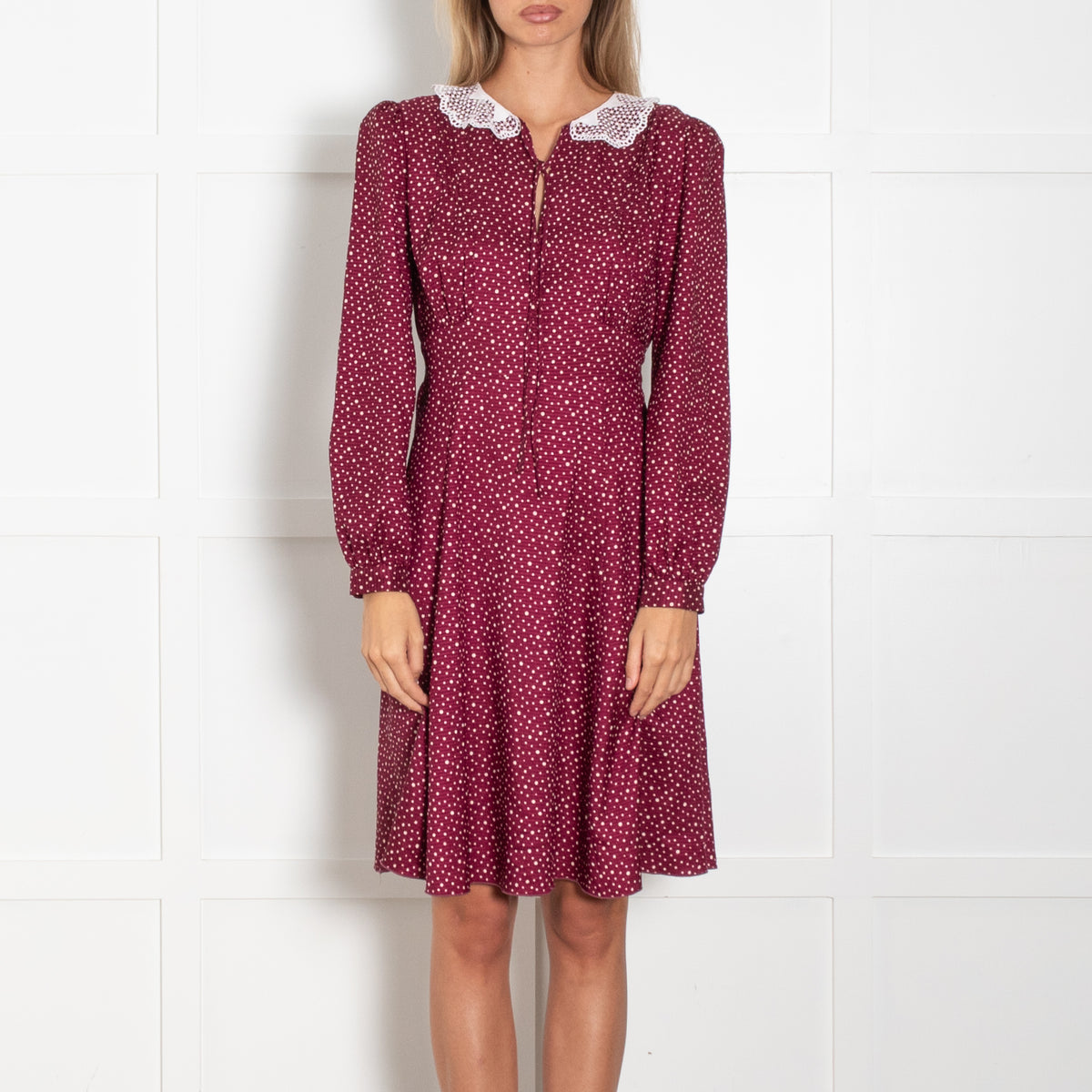 Marc Jacobs The Berlin Dress Burgundy Cream Dot Print Lace Collar Dress