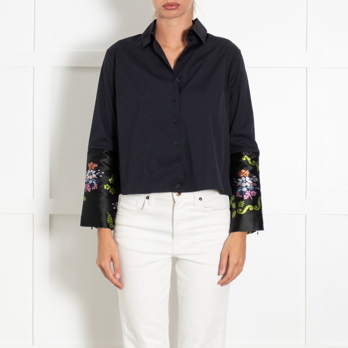 Christian Dior Navy Cotton Jacquard Trim Shirt