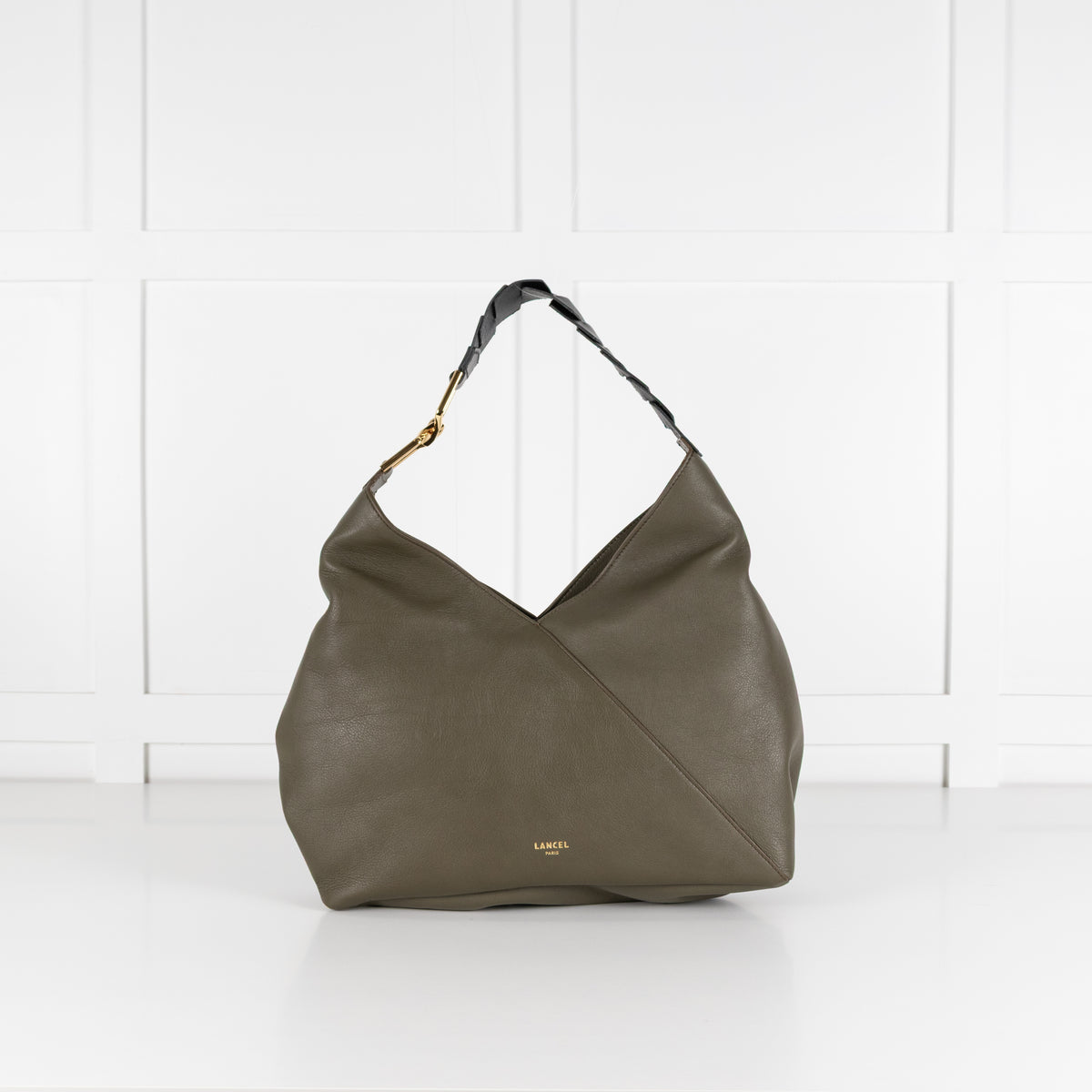 Lancel Khaki Zip Hobo Bag