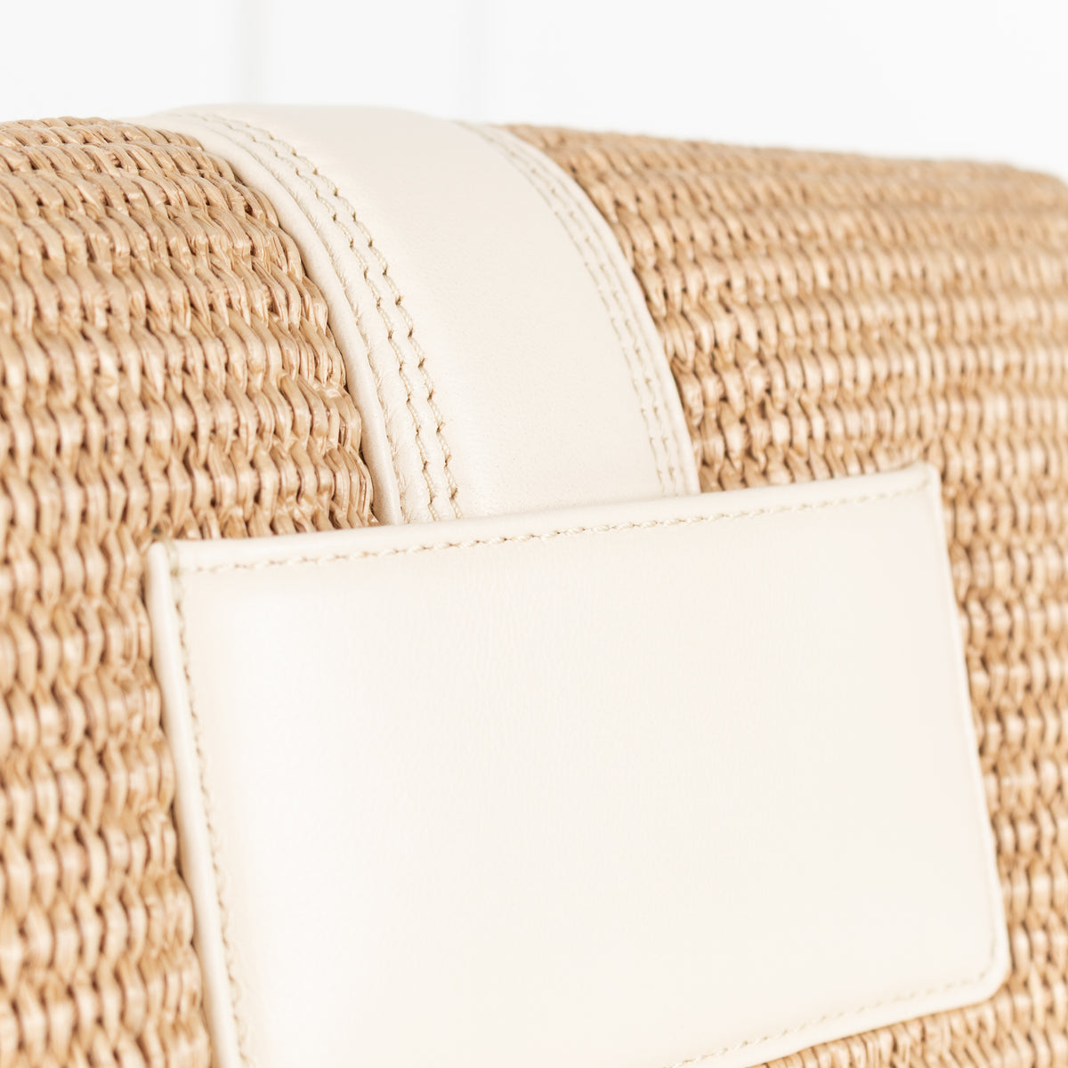 Jacquemus Le Bambimou Woven Raffia Shoulder Bag With White Leather Piping