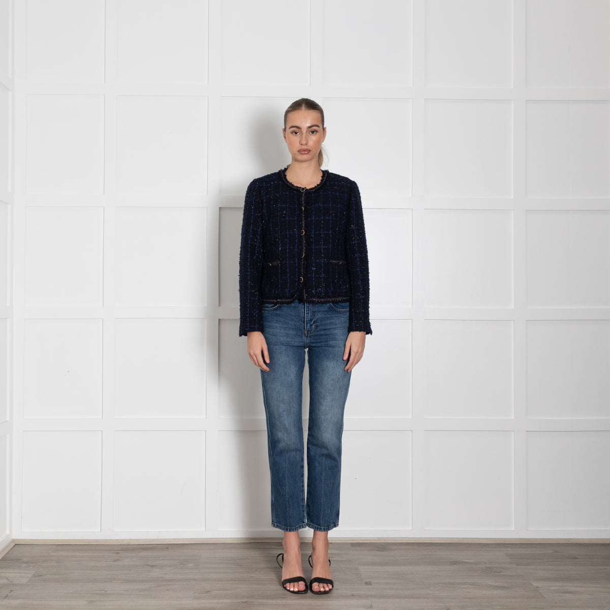 Pure Collection Navy Blue Lurex Trim Gold Button Jacket