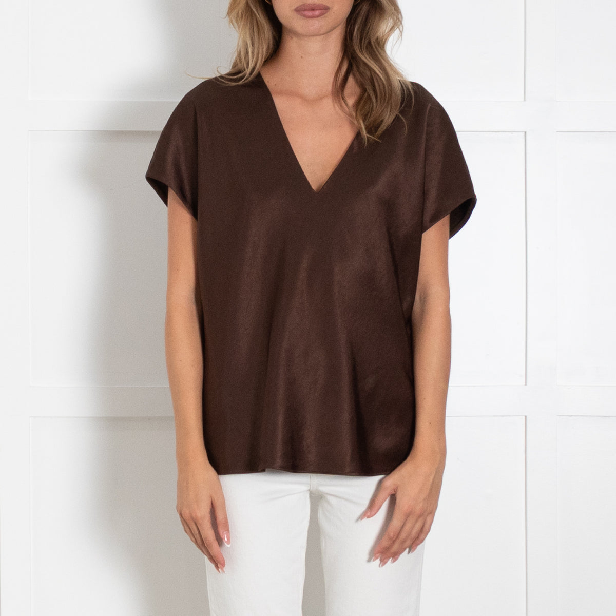 Vince Brown V Neck Short Sleeve Top