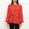 Pom Amsterdam Red Blouse With Black & Grey Pattern With Ruched  Neck & Cuffs