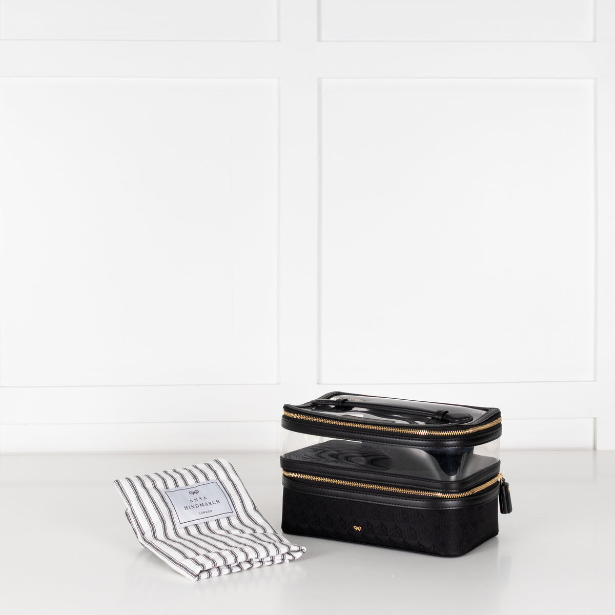 Anya Hindmarch Black Double Decker Makeup Bag