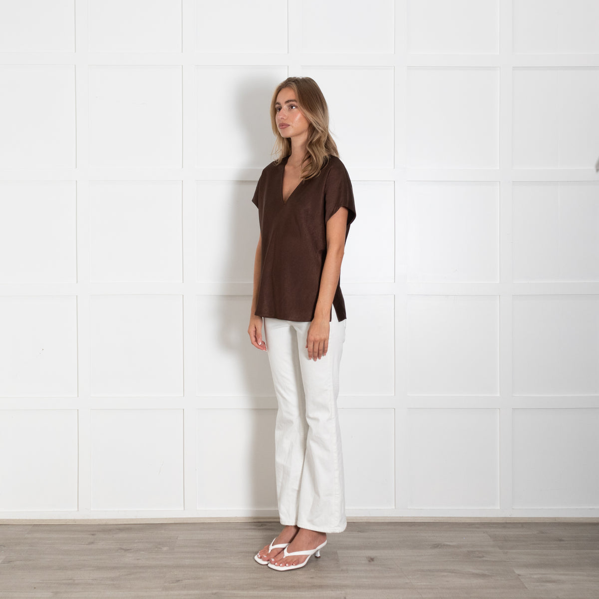 Vince Brown V Neck Short Sleeve Top