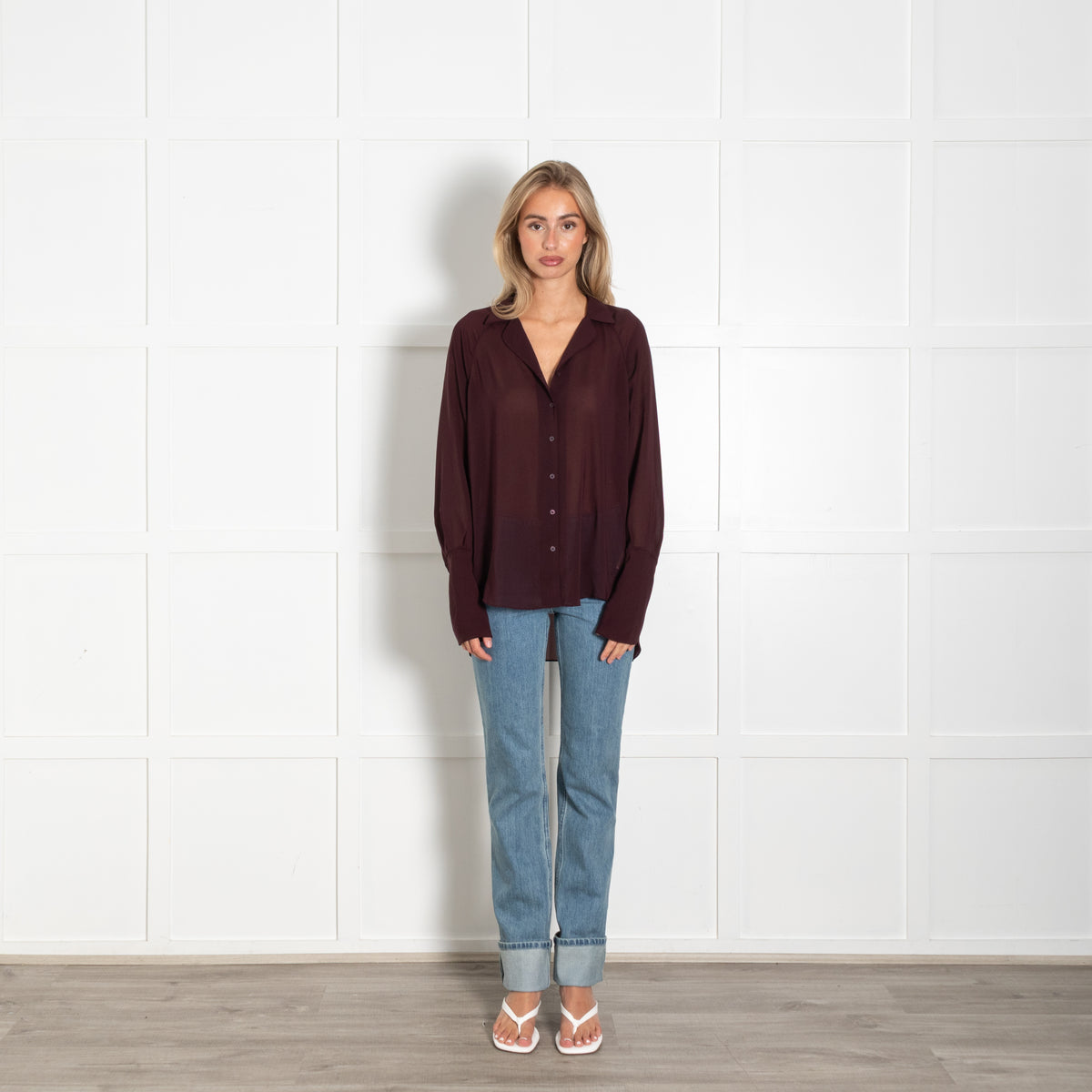 Theysken's Theory Burgundy Sheer Blouse