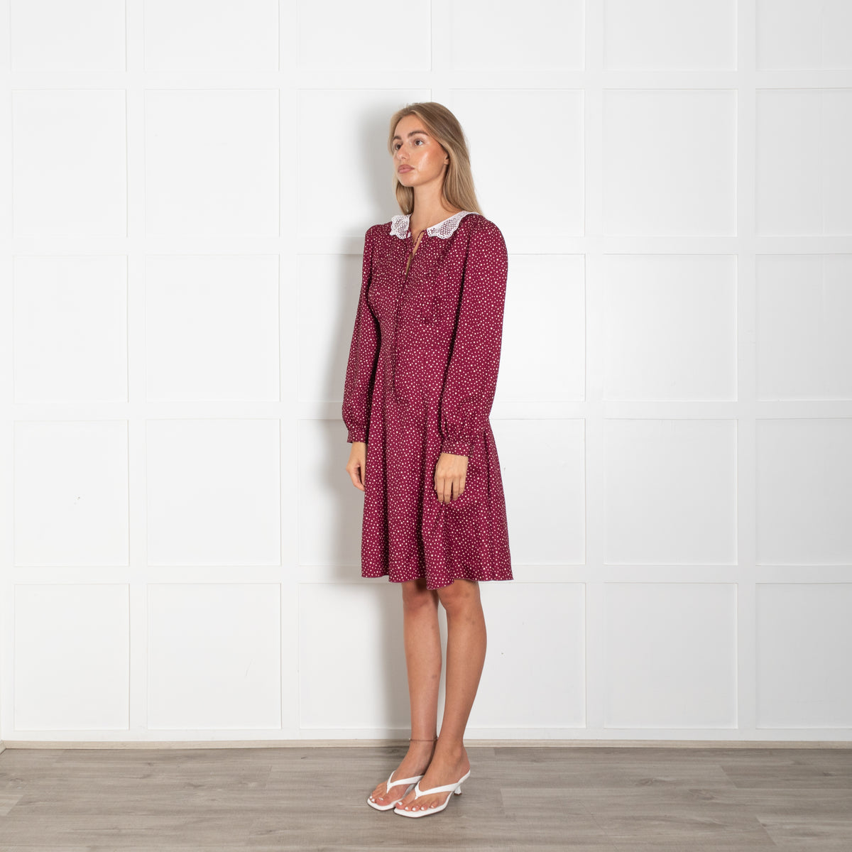 Marc Jacobs The Berlin Dress Burgundy Cream Dot Print Lace Collar Dress