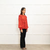 Pom Amsterdam Red Blouse With Black & Grey Pattern With Ruched  Neck & Cuffs