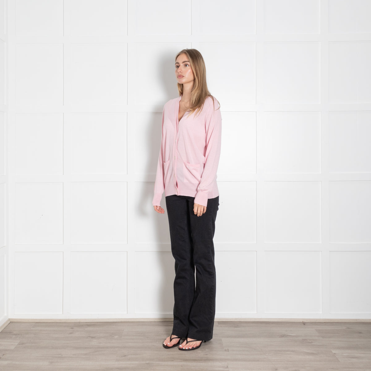 &Daughter Pale Pink Fine Knit Wool Cardigan