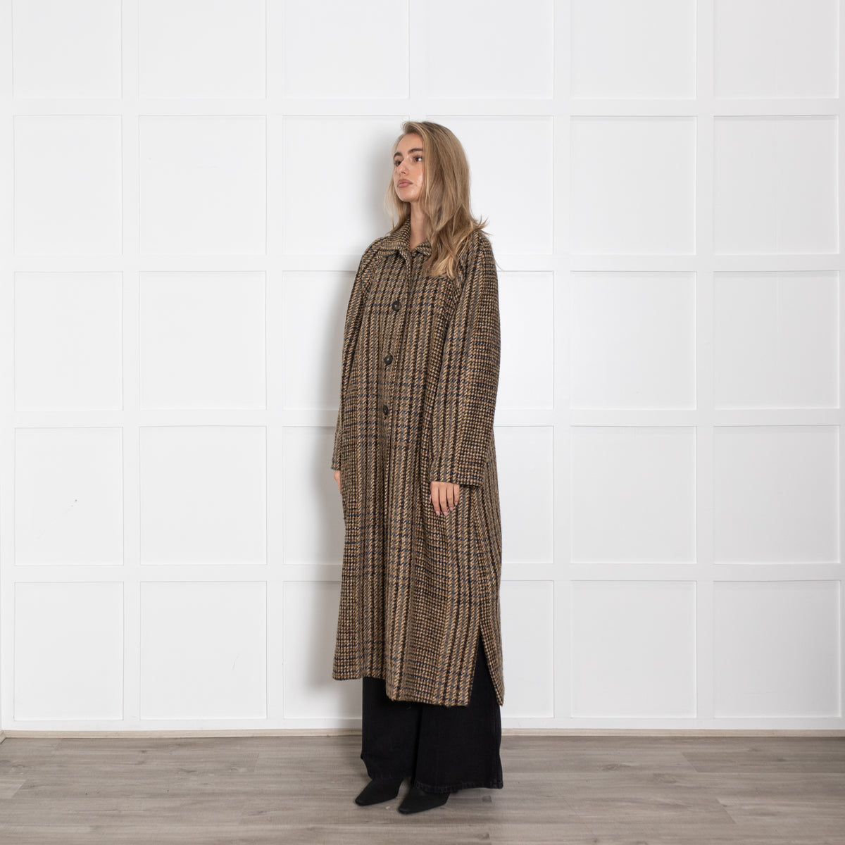 Diega Brown Checked Unlined Coat