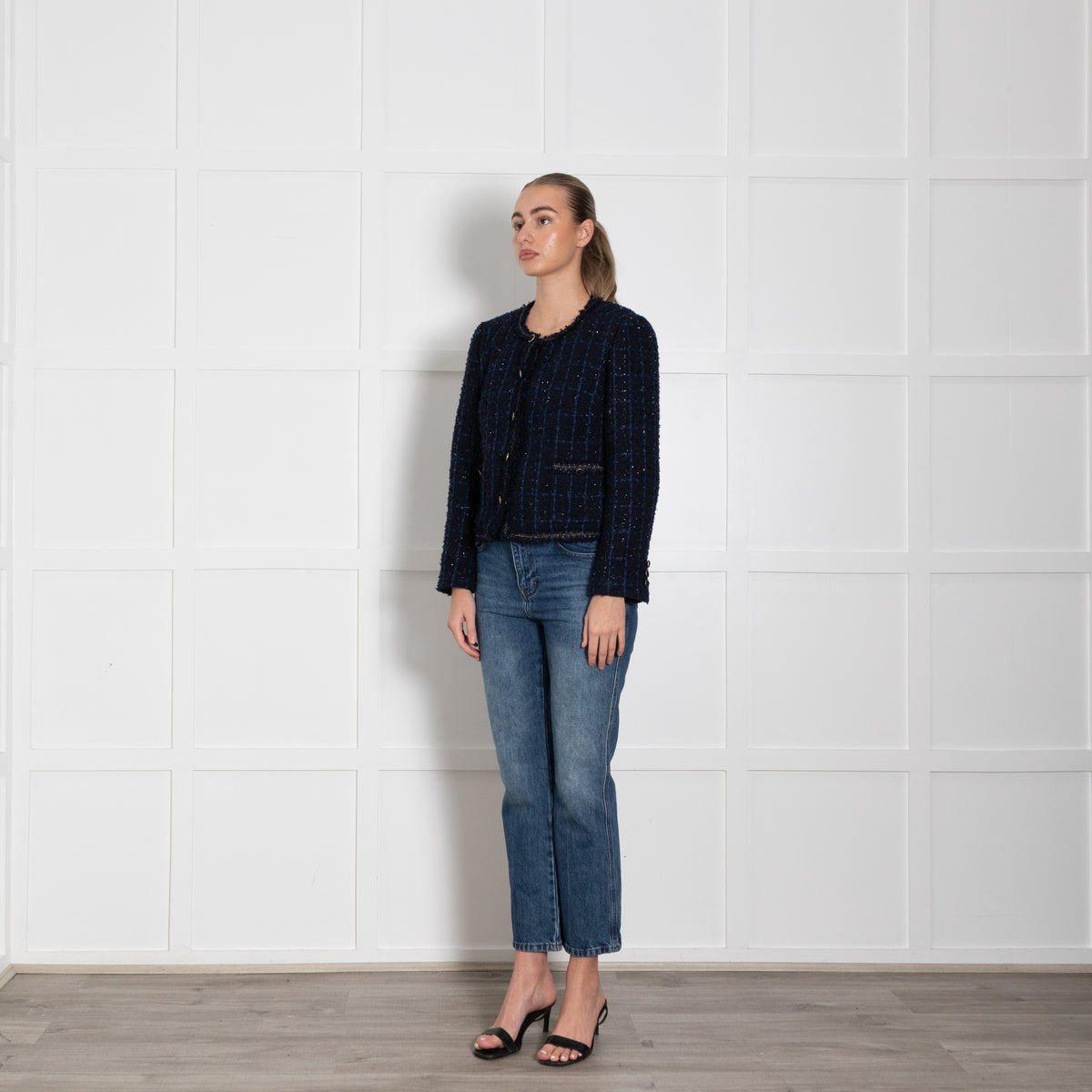 Pure Collection Navy Blue Lurex Trim Gold Button Jacket