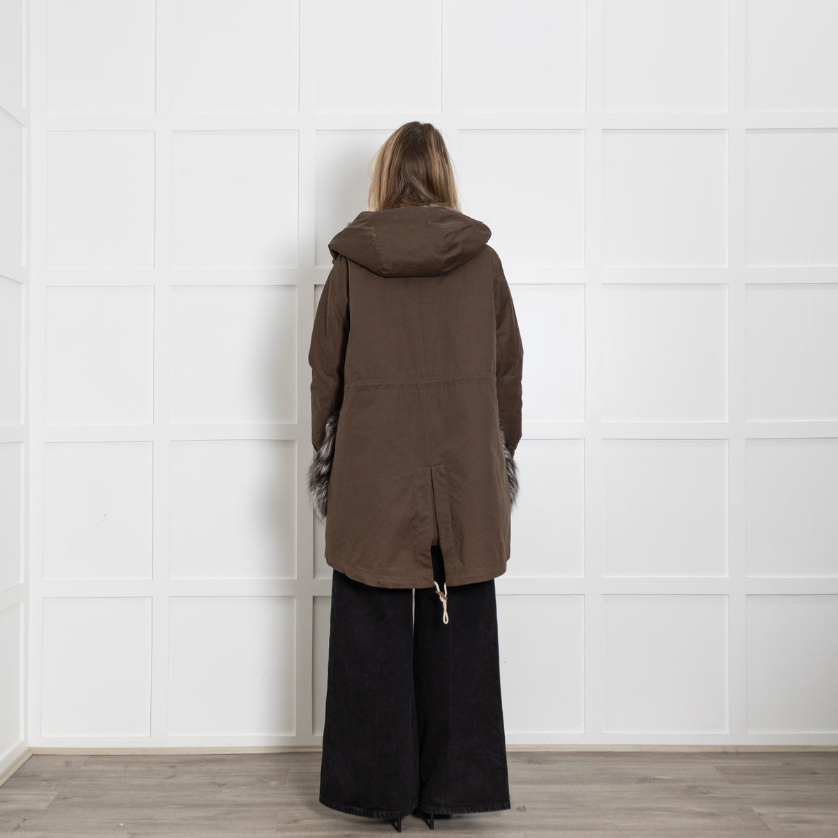 Weekend Max Mara Khaki Parka With Grey Fur Pockets