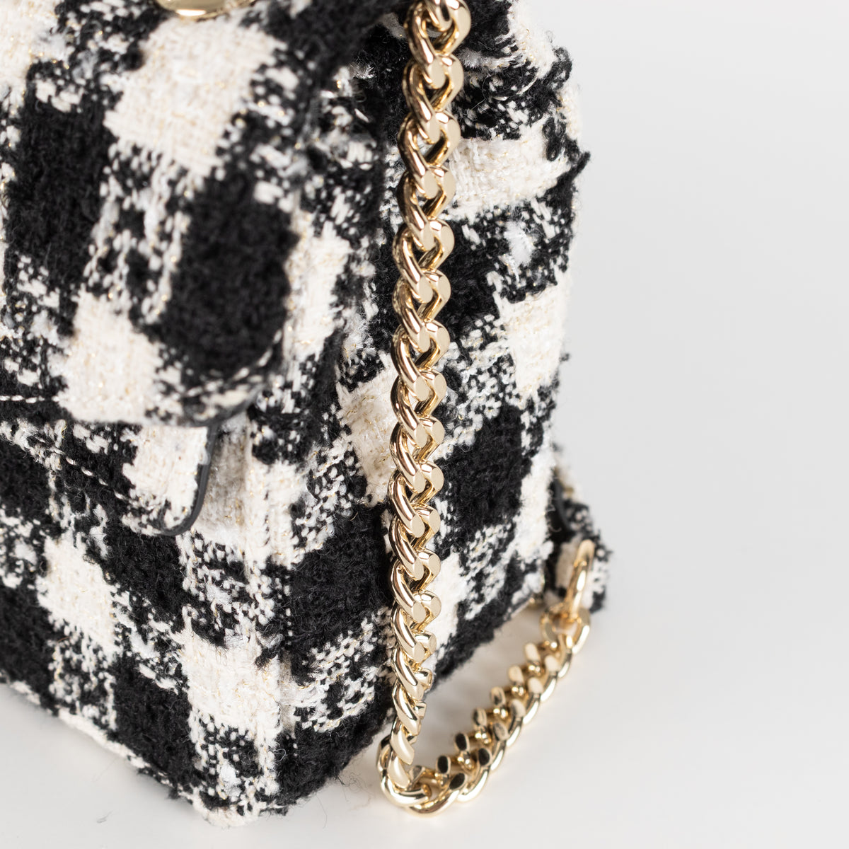 Sandro Yza Houdstooth Tweed Black And Cream Bag