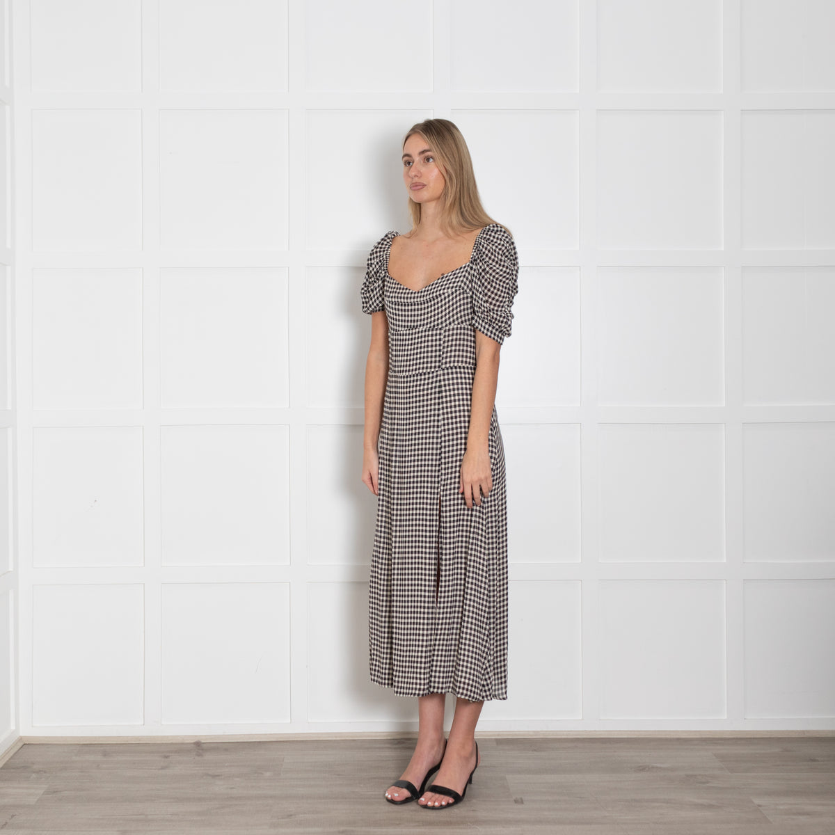 Reformation Black White Gingham Short Sleeve Long Dress