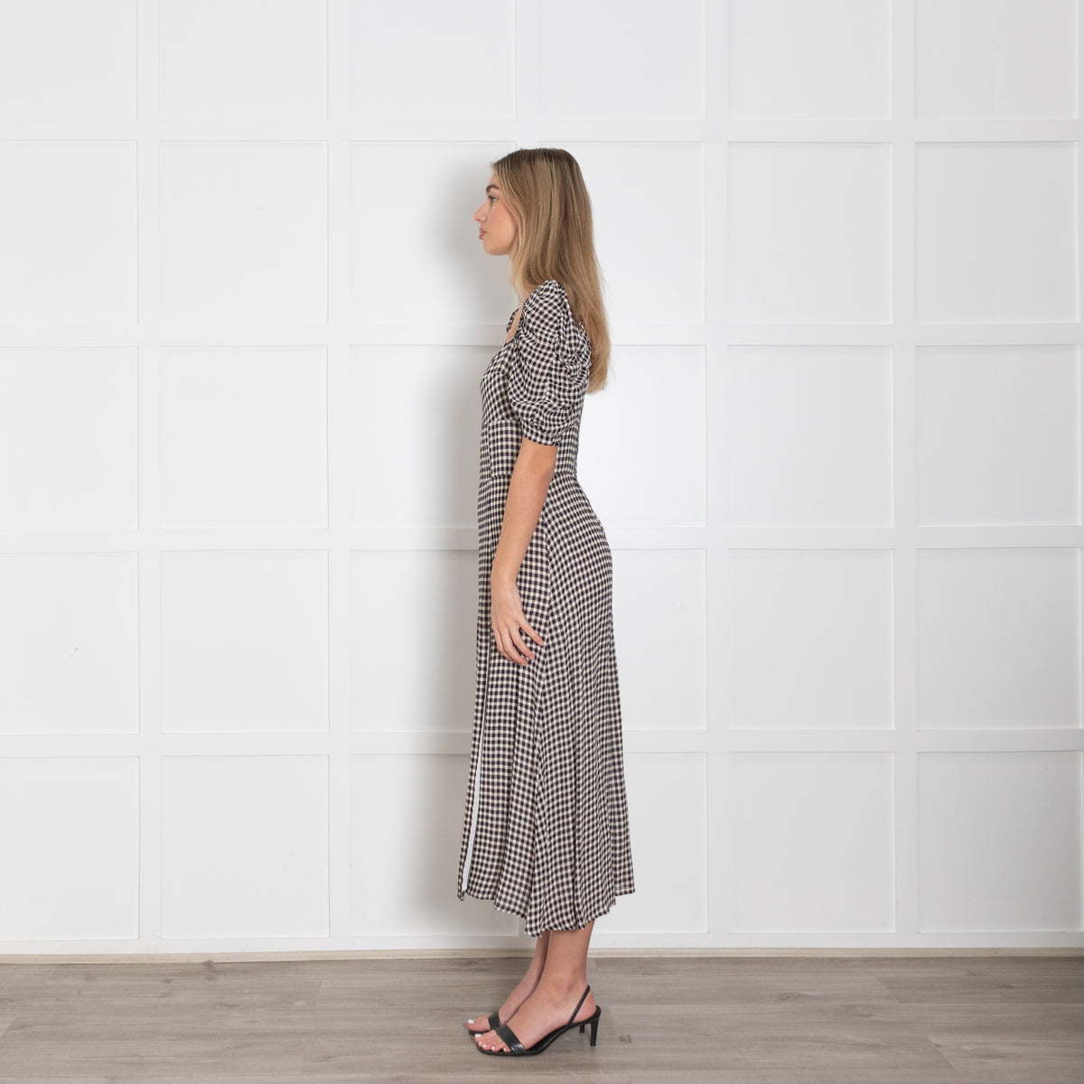 Reformation Black White Gingham Short Sleeve Long Dress