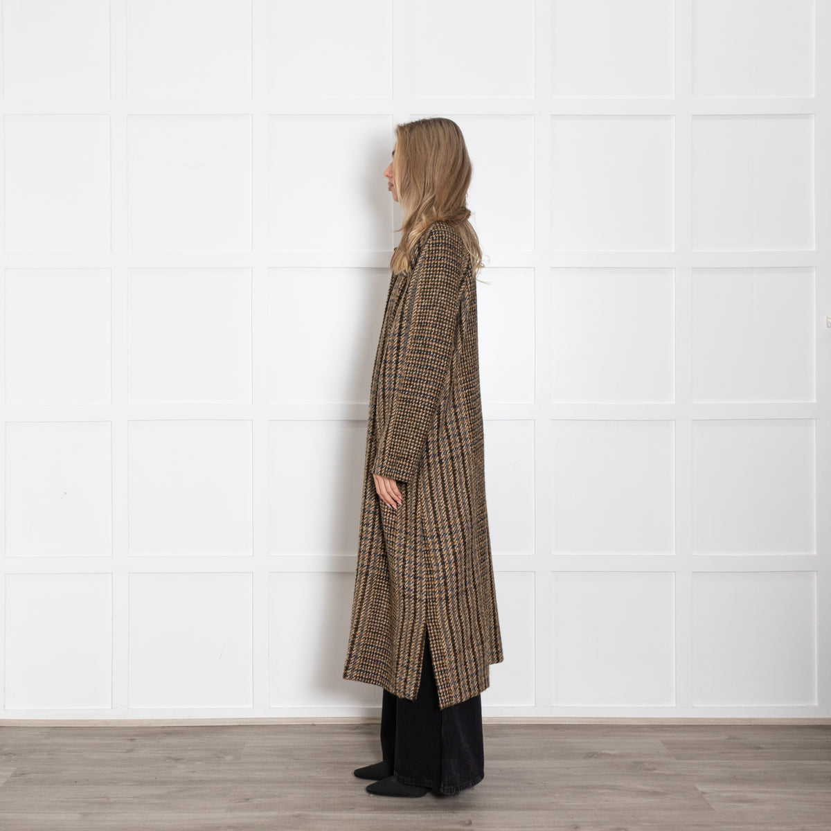 Diega Brown Checked Unlined Coat