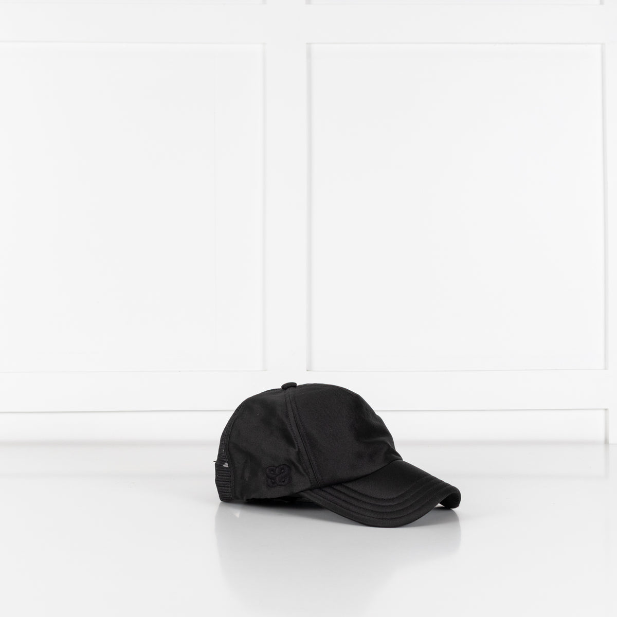 Sandro Black Satin Fabric Back Mesh Cap