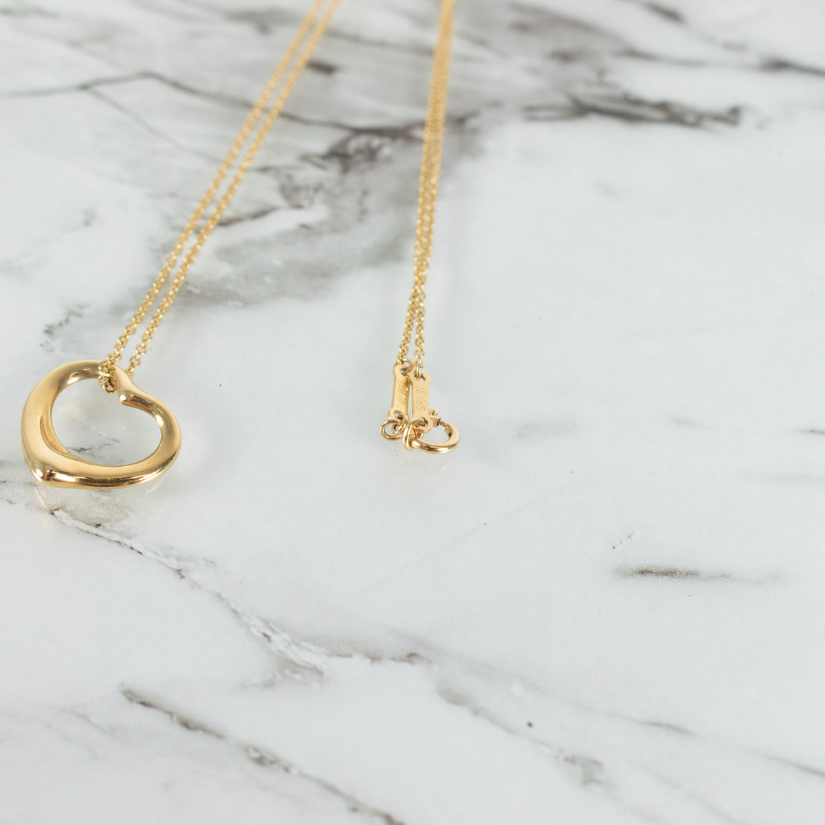 Tiffany & Co Elsa Pereti Open Heart 18Kt Gold 16mm Pendant and Chain