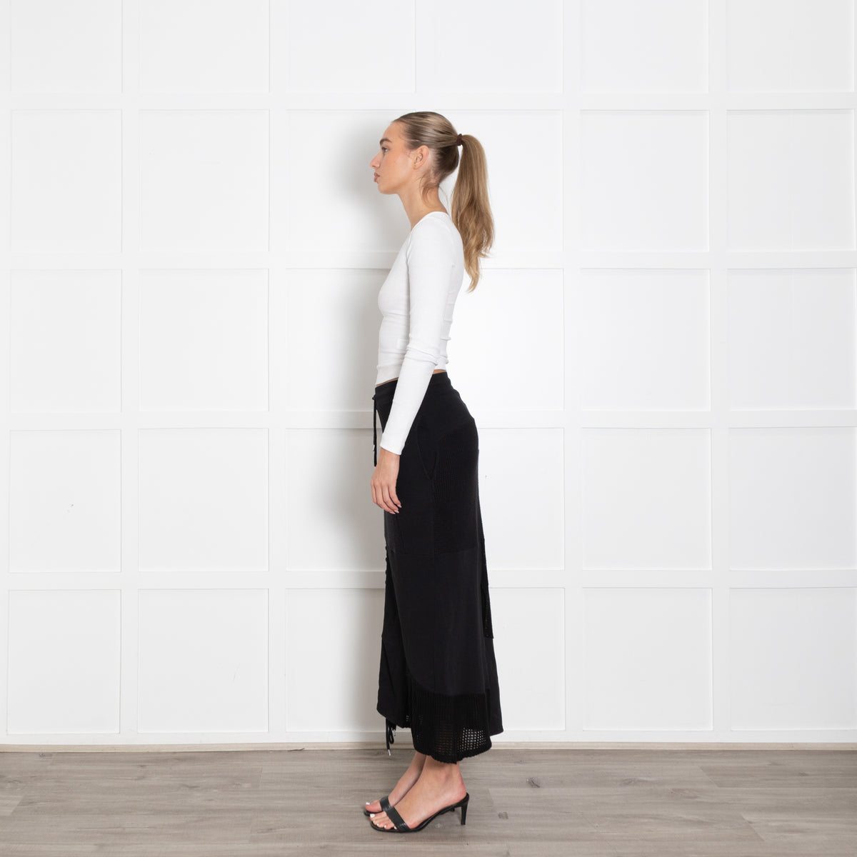 MCQ Black Knitted+String Detail Cotton Skirt