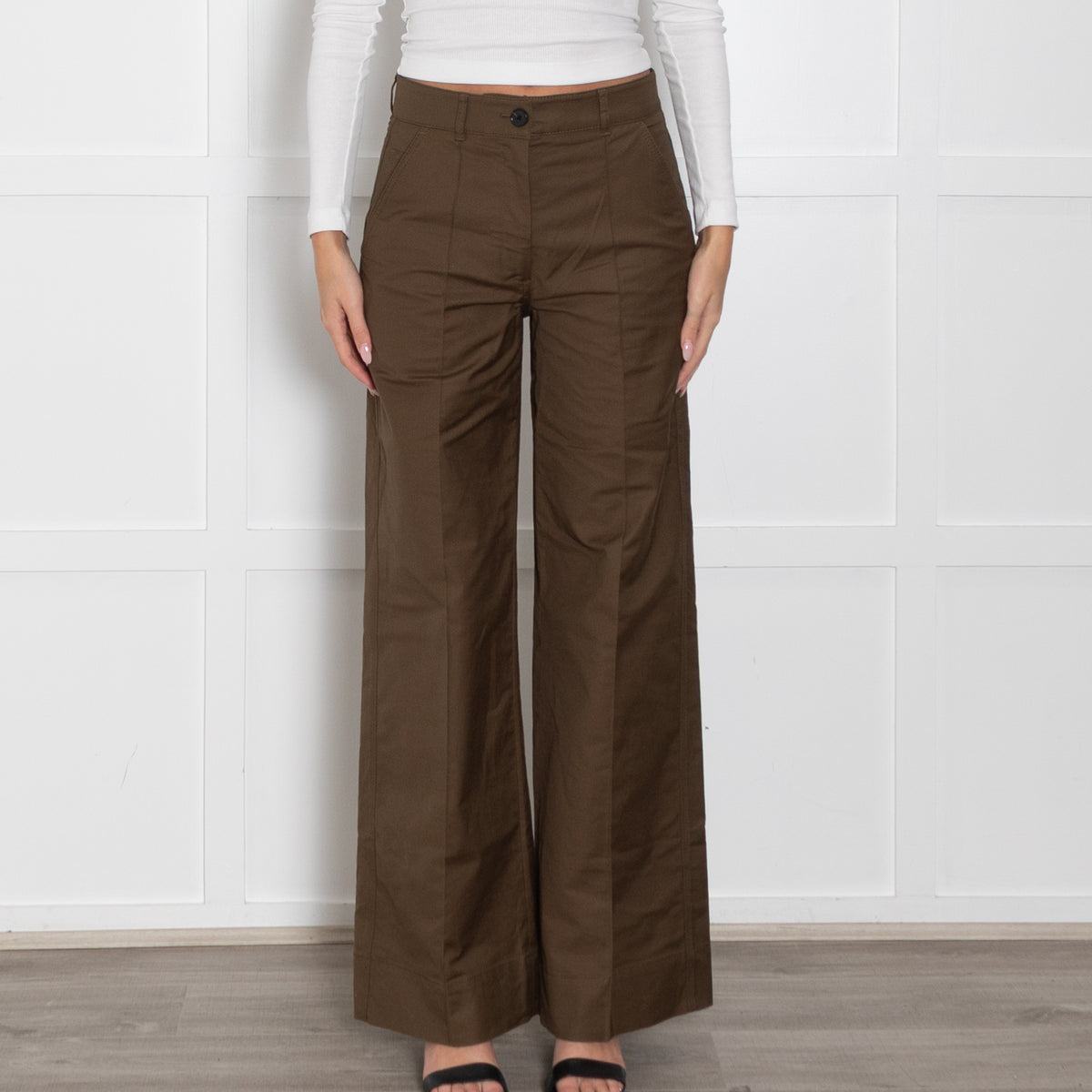Me + Em Khaki  Creased Front Wide Leg Trousers