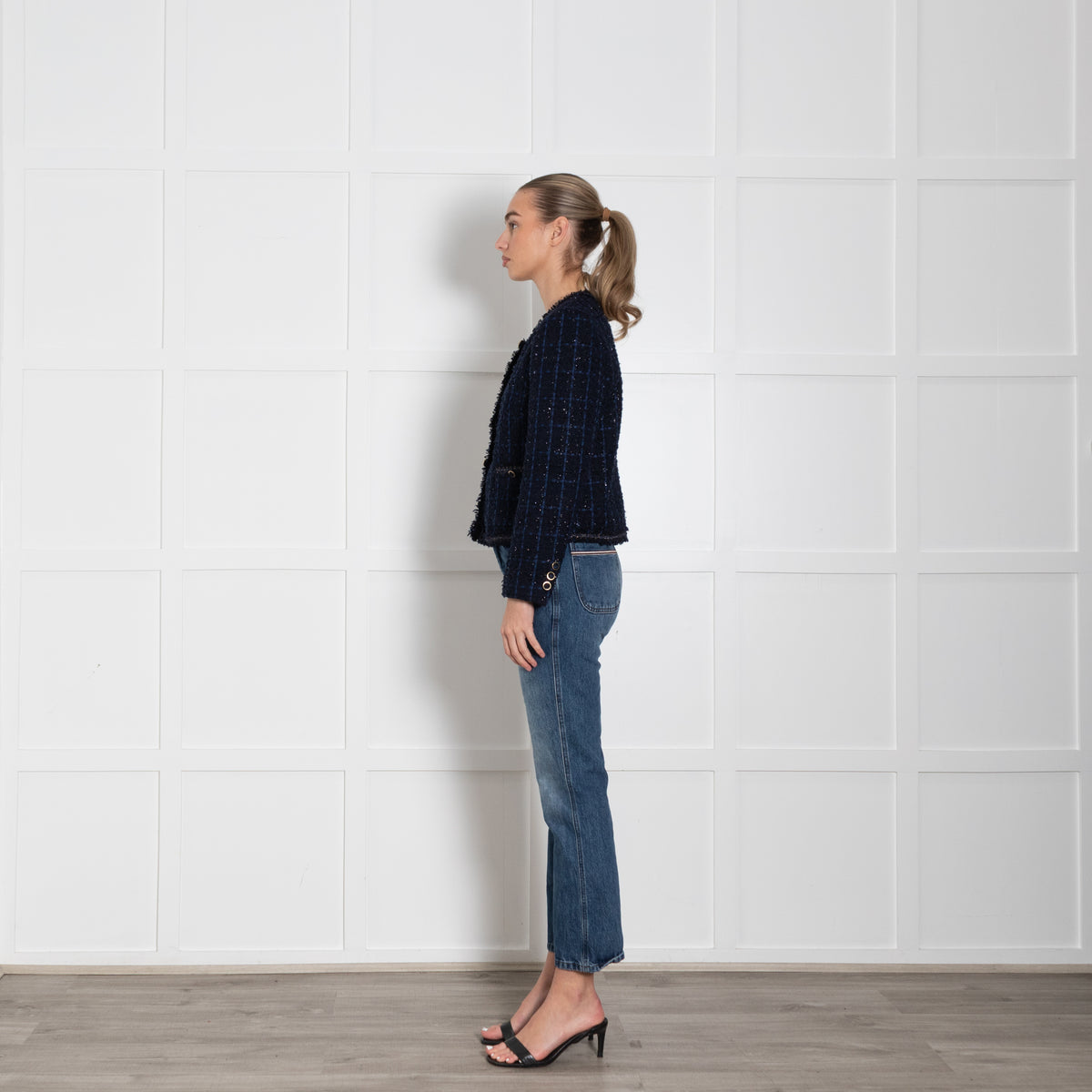 Pure Collection Navy Blue Lurex Trim Gold Button Jacket