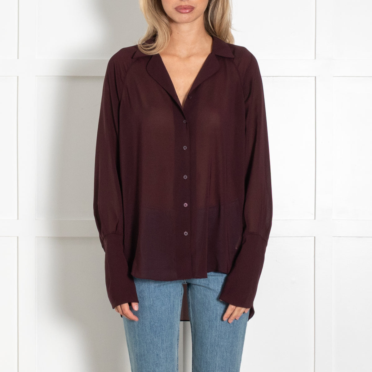 Theysken's Theory Burgundy Sheer Blouse