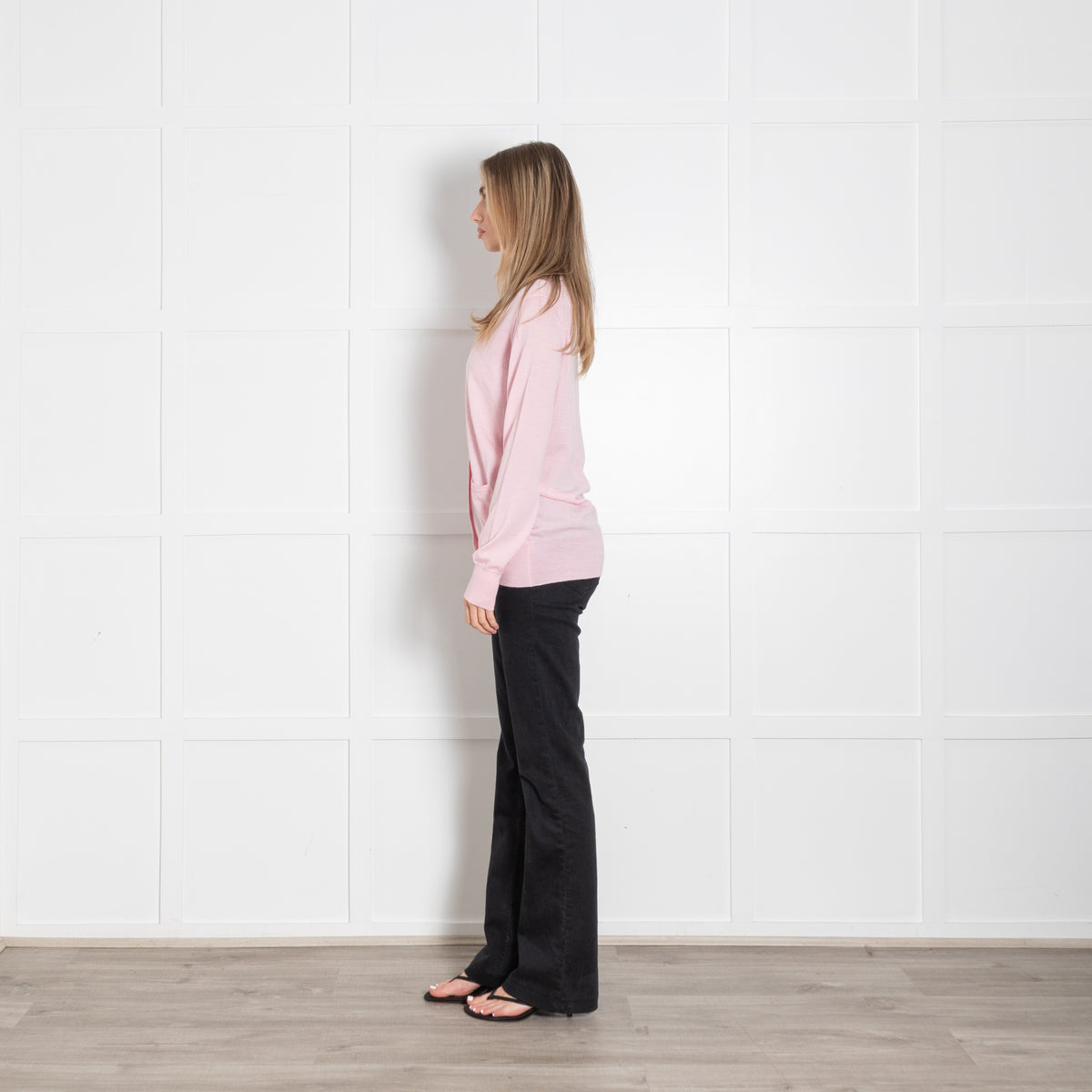 &Daughter Pale Pink Fine Knit Wool Cardigan