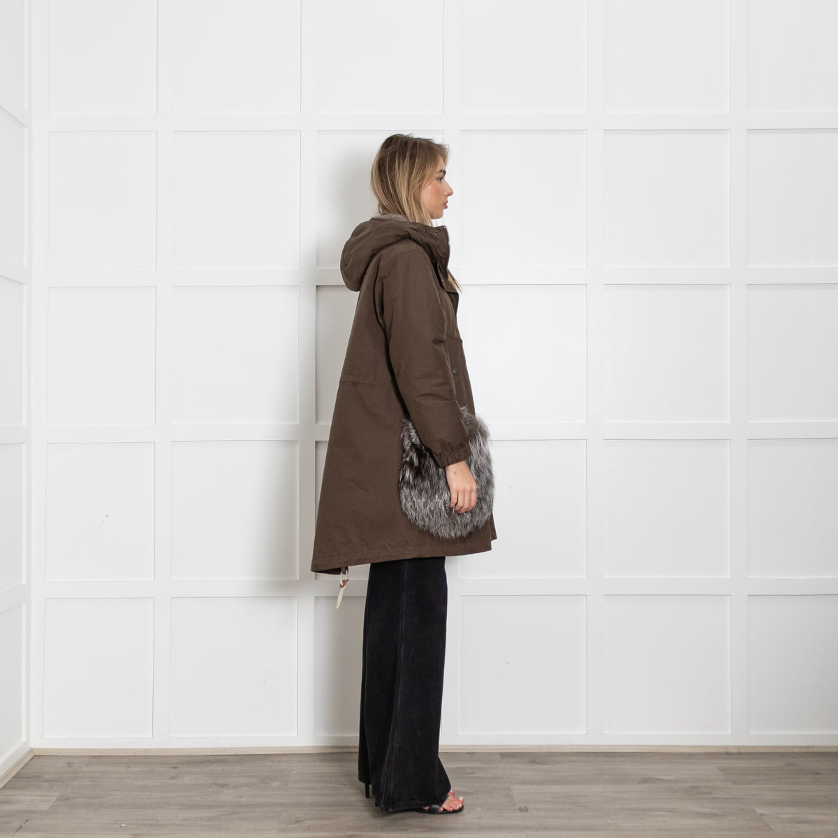 Weekend Max Mara Khaki Parka With Grey Fur Pockets