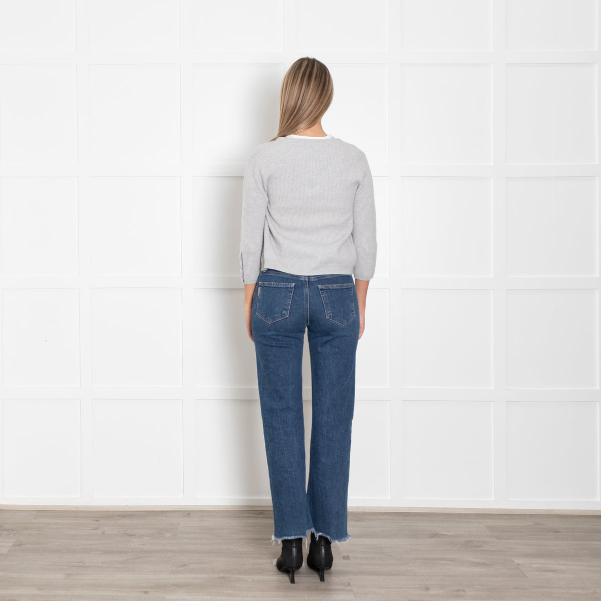 Max Mara Pale Grey Cropped Open Front Cashmere Cardigan