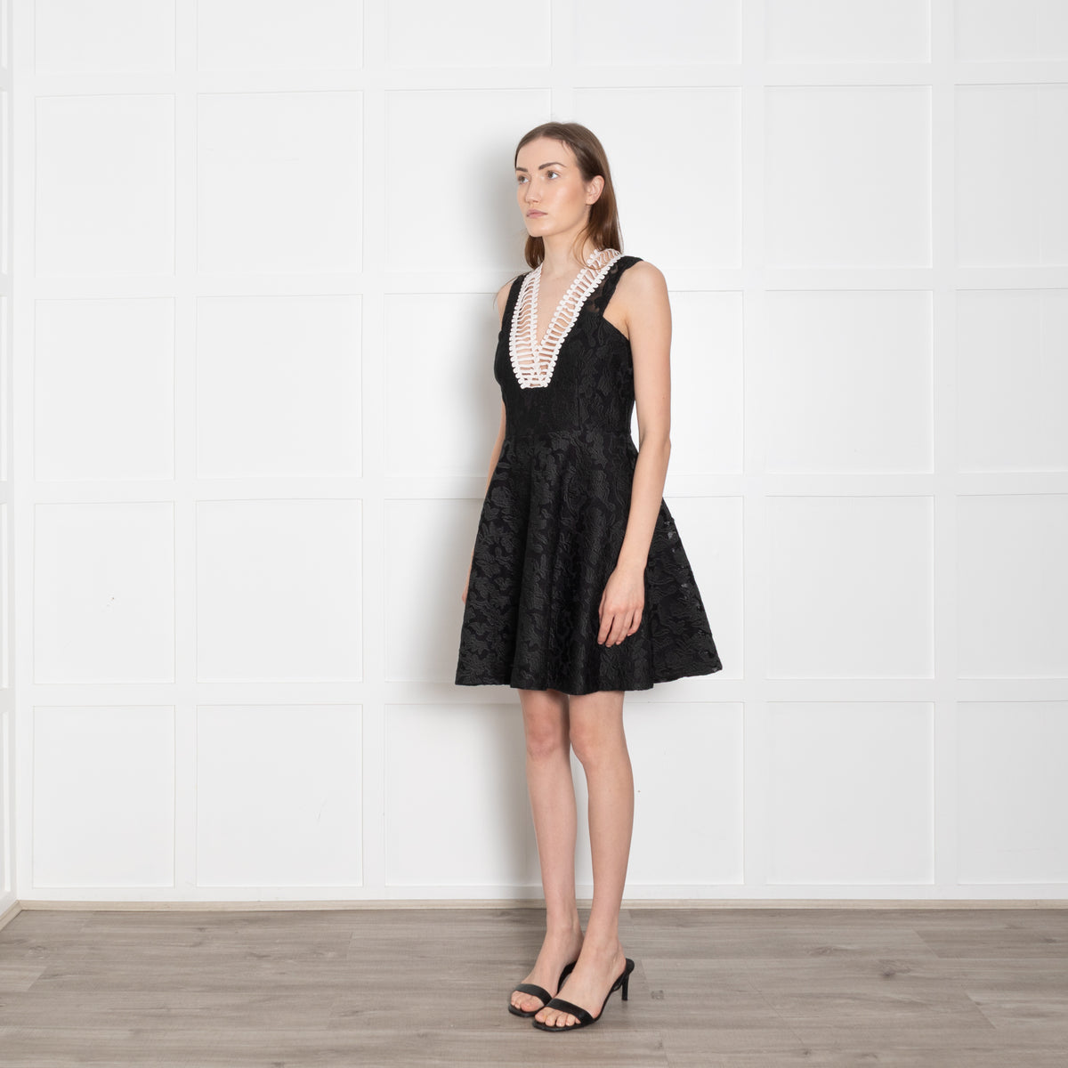 Sandro Black Jacquard White Trim Sleeveless Dress