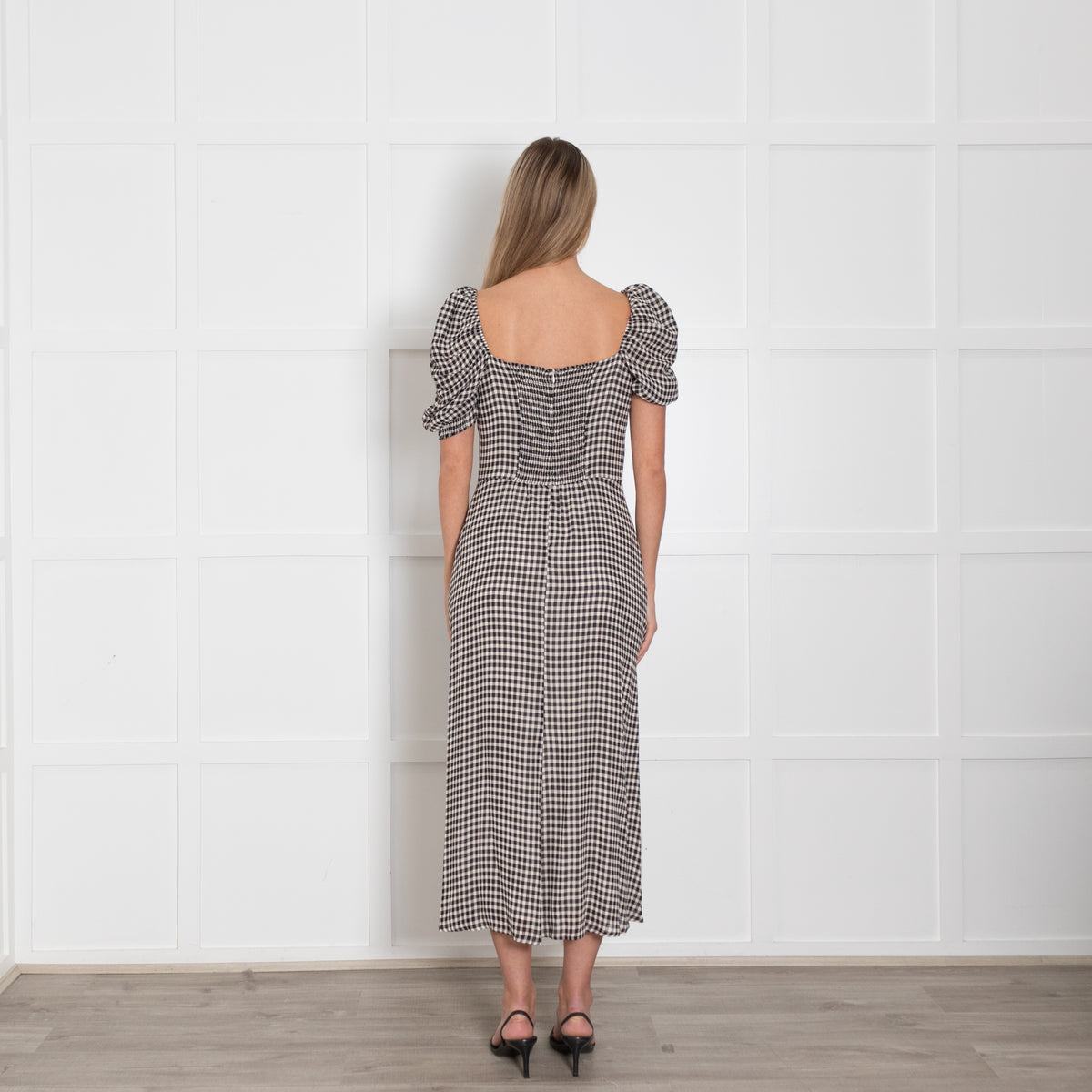 Reformation Black White Gingham Short Sleeve Long Dress