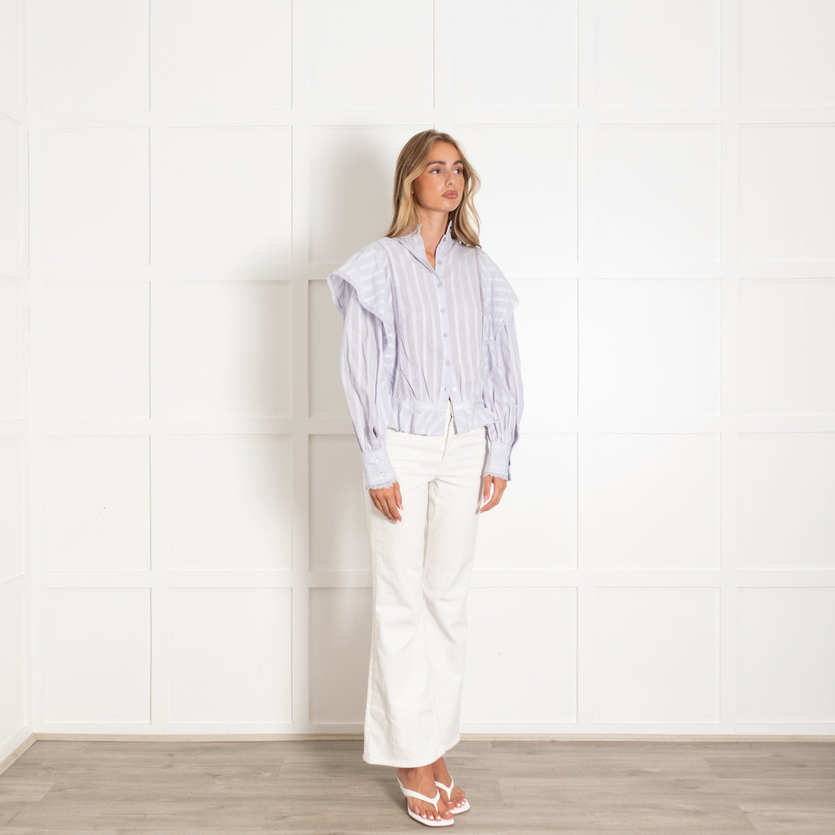 Isabel Marant Etoile Light Blue Frilled and Lace Button Back Shirt