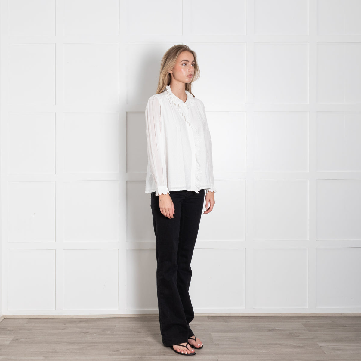 Brora White High Neck Blouse